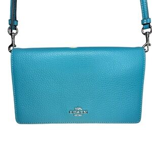 Coach Hayden Aqua Blue Pebble Leather Crossbody Bag/ Clutch NWOT